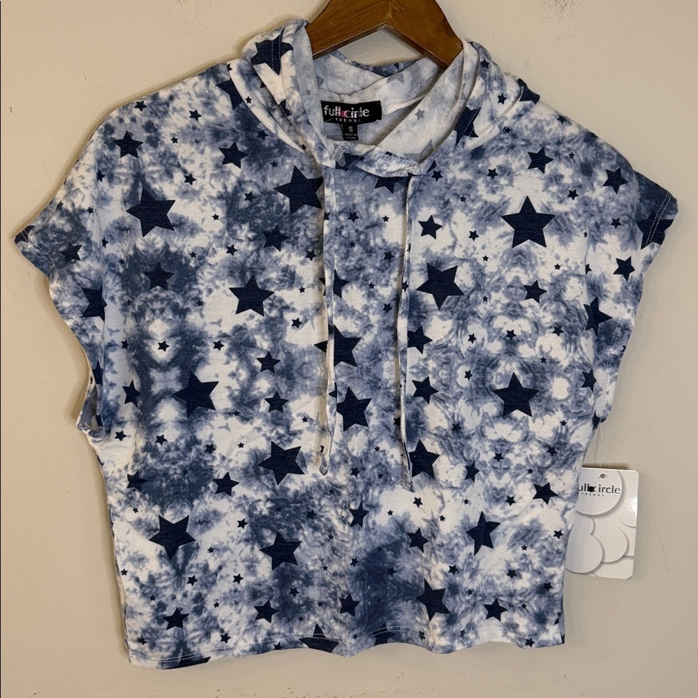 Full Circle Trend cropped hoodie tie dyed celestial stars sleeveless comfy SZ SM